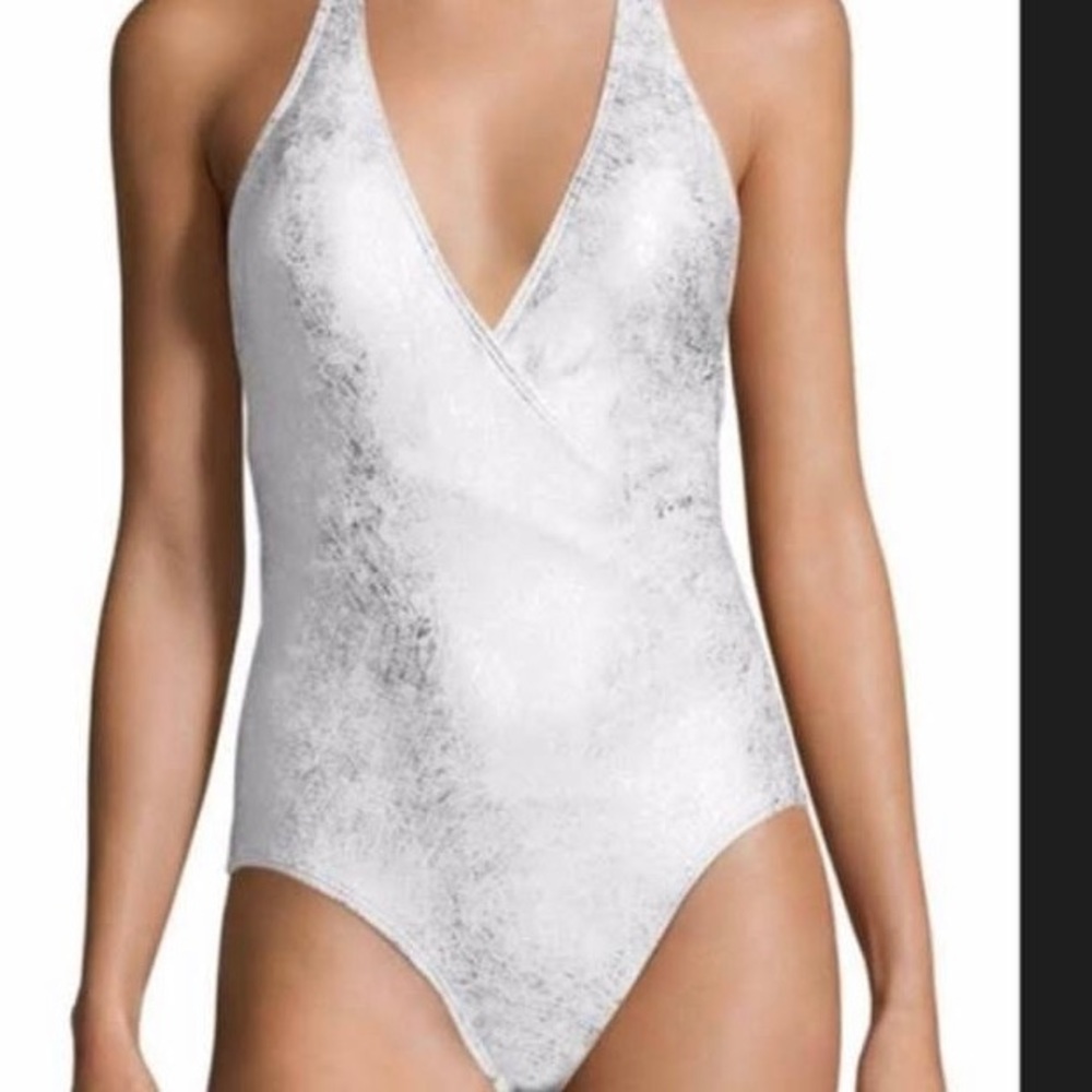 Carmen Marc Valvo silver one piece swimsuit 14